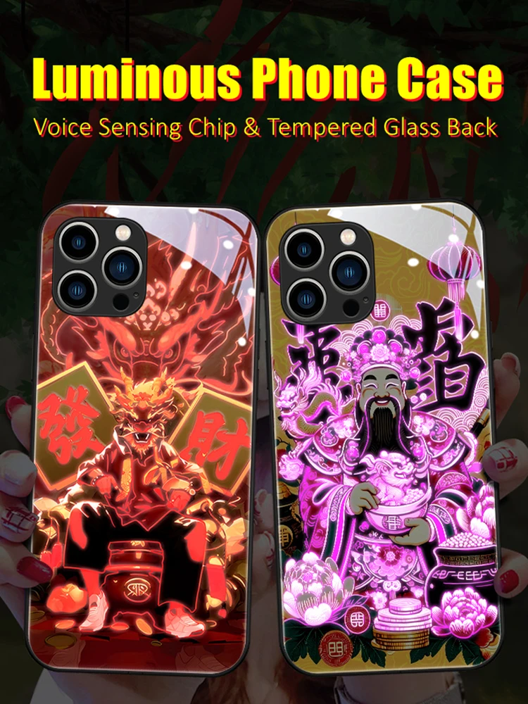 

Lunar New Year Dragon and Money Father LED Light Glowing Luminous Phone Case for Samsung S22 S23 S24 Note 20 A14 A54 Plus Ultra