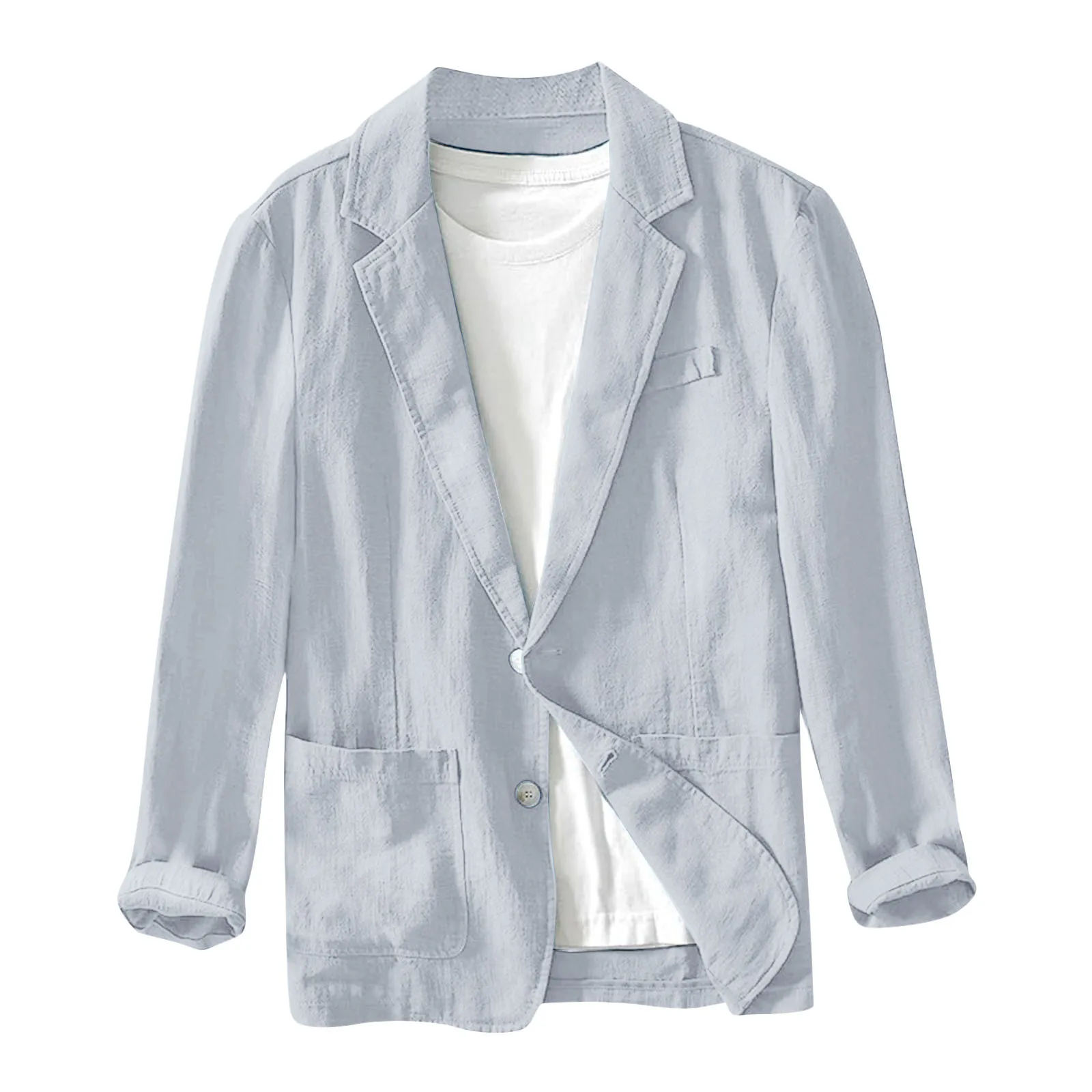 Mens Fashion Leisure Light And Solid Color Pockets Lapels Buttons Suits Jackets And Tops Slim Fit Business Casual Man 'S Suit