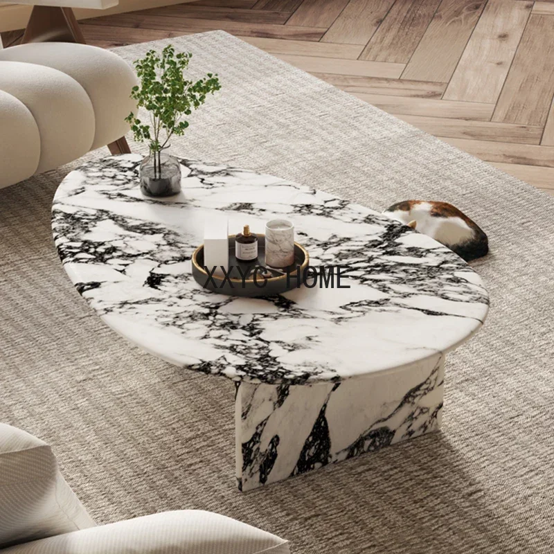 

Vintage Marble Irregular Oval Design Modern Simple Coffee Cabinet Living Room Floor Mueble Furniture