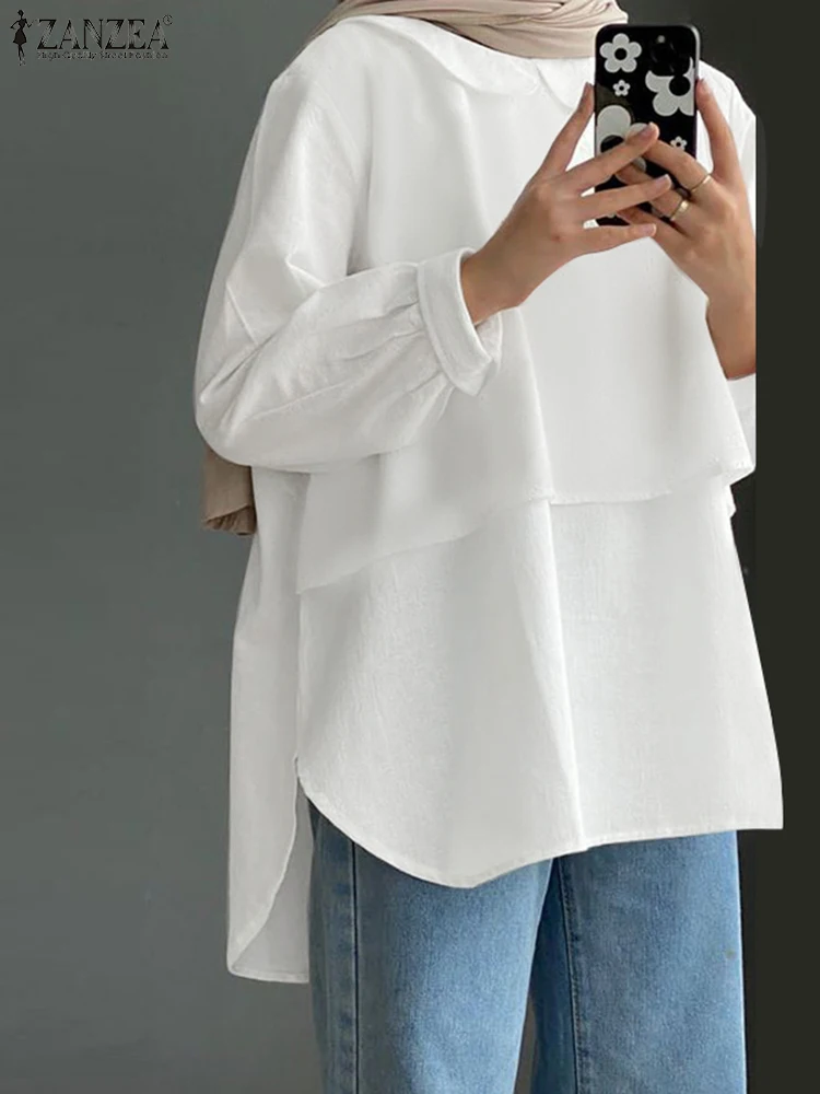 

ZANZEA Fashion Ramadan Muslim Shirt Femme Lapel Neck Long Sleeve Blouse Woman Casual Blusas Mujer Islamic Clothing Oversize
