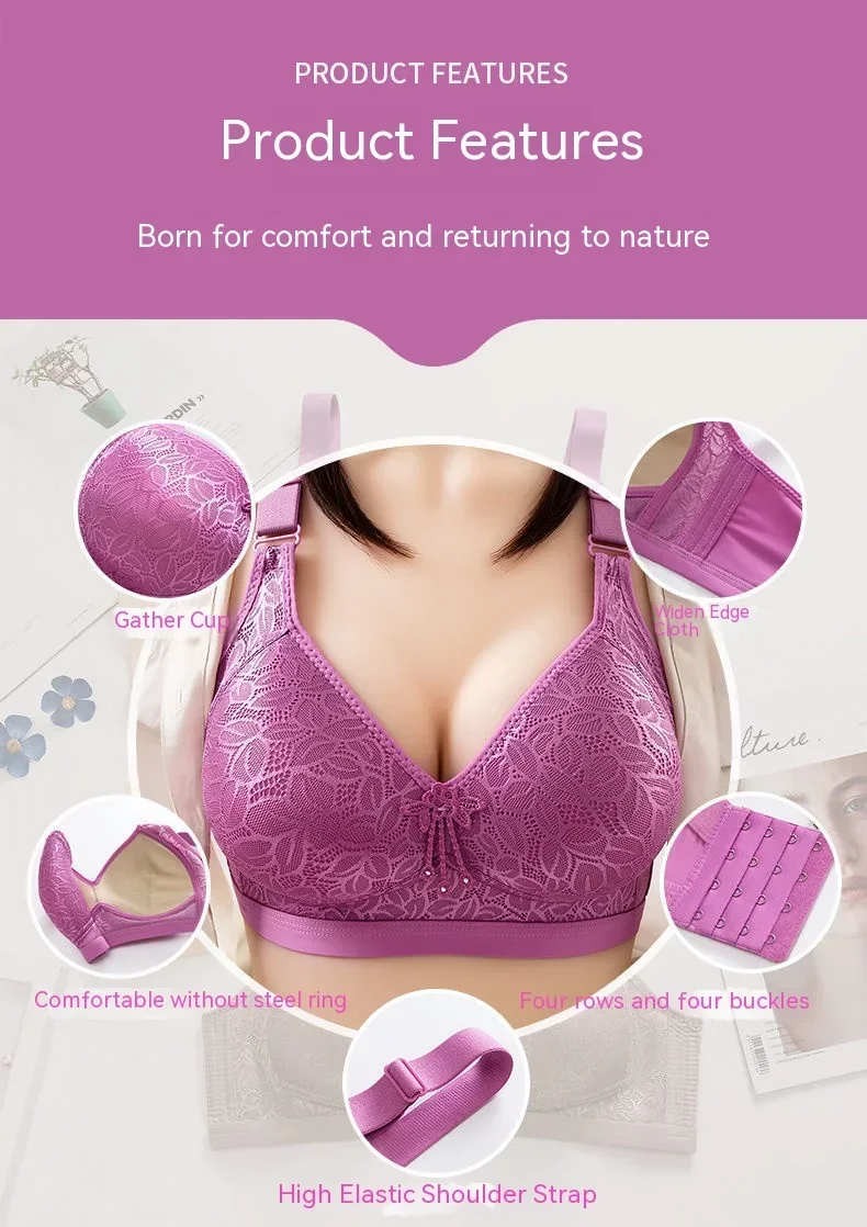 Sda1fbc9abe4c486dbe1a6f770c4dba4es Comfortable Breathable Adjustable Brassiere Thin Section Without Steel Ring Bra Large Breasts Appear Small Side Gathering Bra