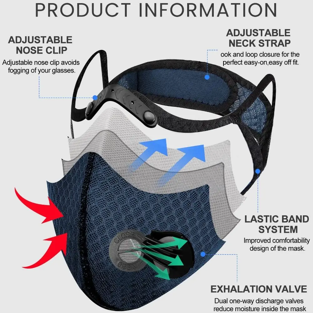 Breathable Ergonomic Adjustable Dust Mask with Washable Activated Carbon Filters