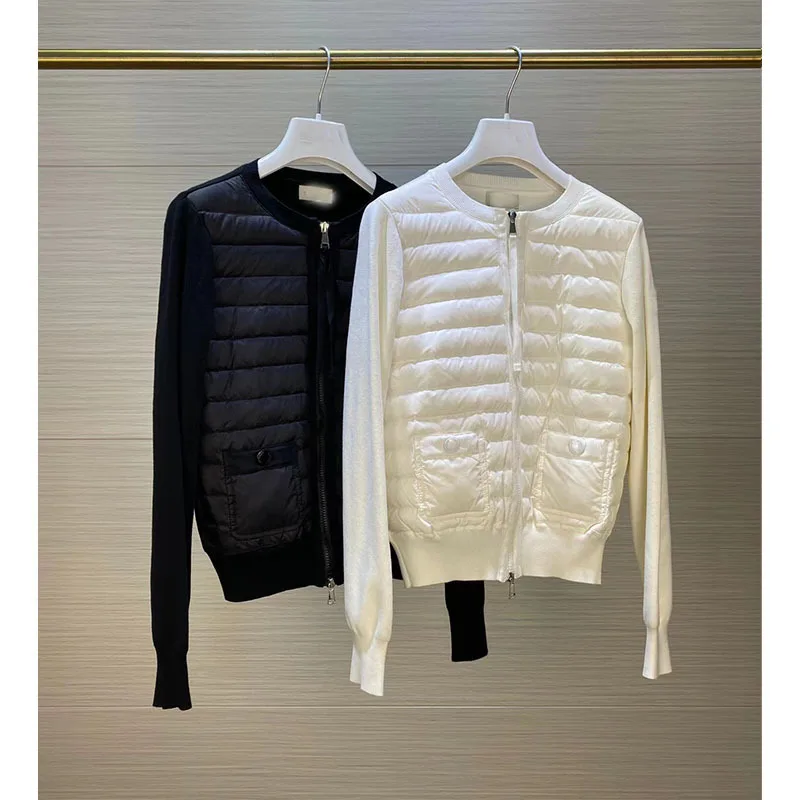 

Warm winterfashionableSpring and autumn women's light crew neck line stitching down jacket 90 white duck down slim casual coattr
