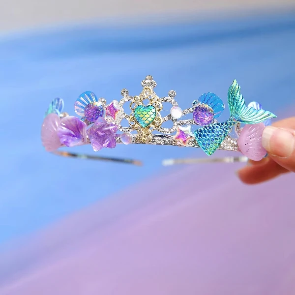 Girls Princess Crown Headgear Light Luxury Crown Girls Children Headband Mermaid