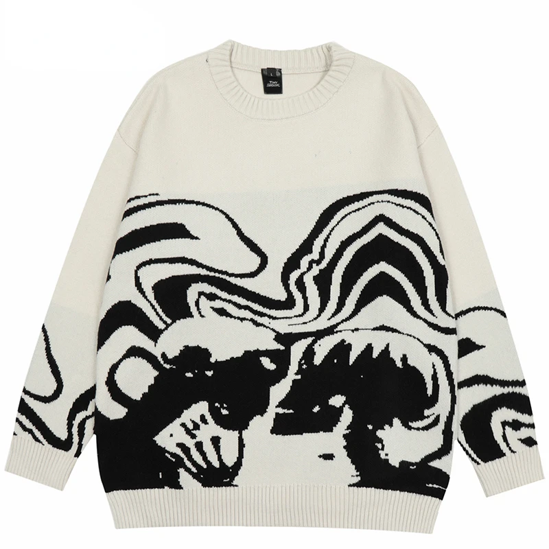 

2023 Men Streetwear Sweater Retro Painting Skull Graphic Hip Hop Knitted Sweater Vintage Pullover Casual Wool Sweater Hipster