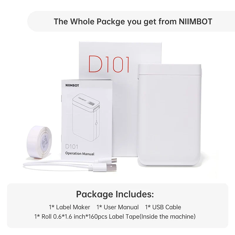 Портативный карманный мини-принтер для этикеток NiiMbot D101, беспроводной принтер для этикеток без чернил для телефона, планшета, офиса, дома, организация D11 Plus