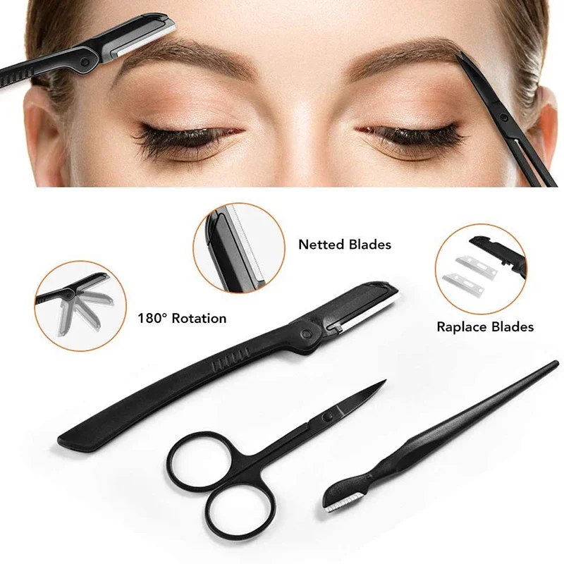 2-17 PCS Eyebrow Trimmer Set Eyebrow Razor Scraping Comb Razor Clip Scissors Tweezers Makeup Tools Sets