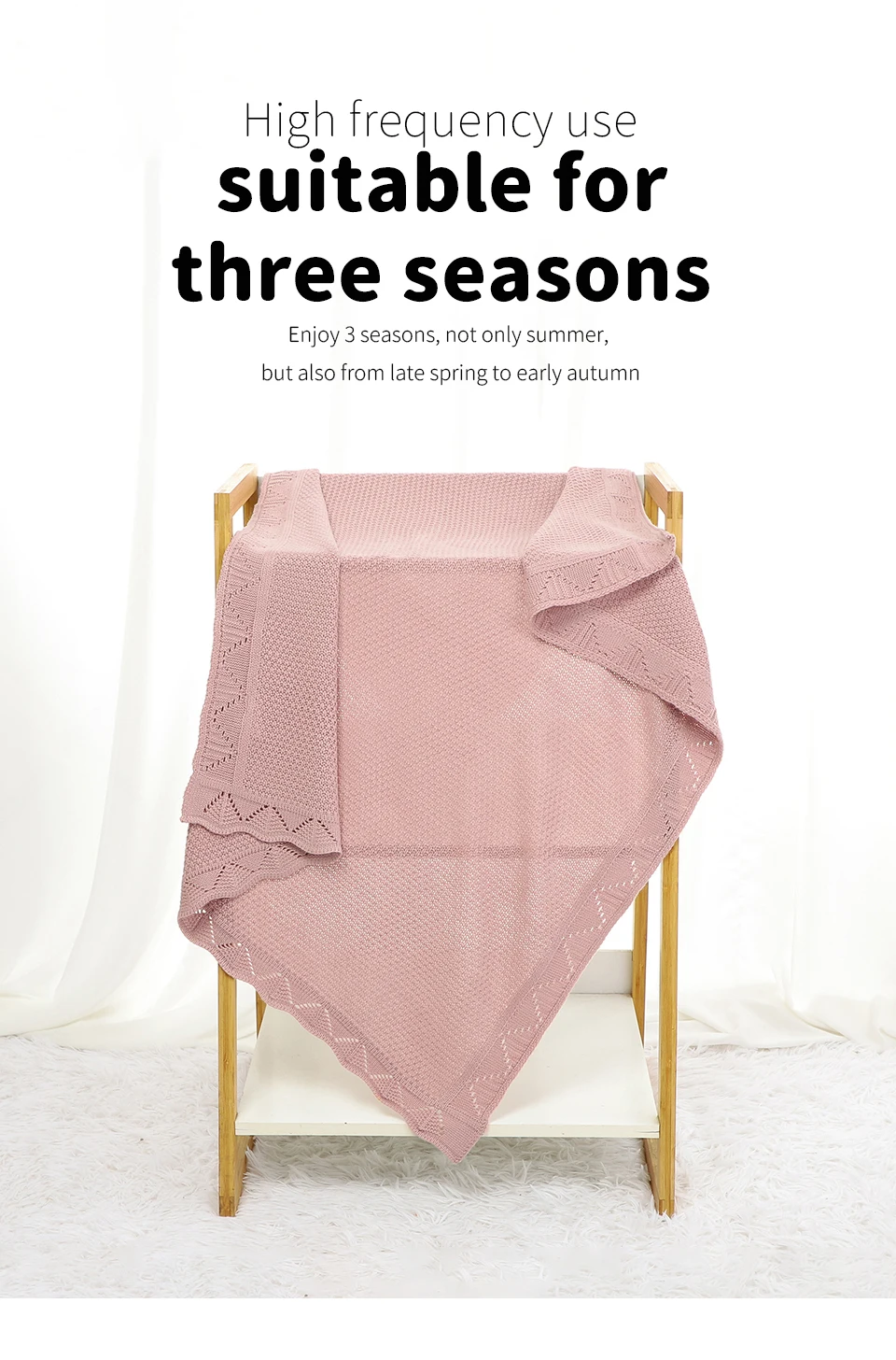 Description Picture 2 of itemSuper Soft Baby Blankets Swaddle Wrap 100*80cm Knit Pure Color Newborn Sleeping Covers for Stroller Bassinet Comfort All Seasons