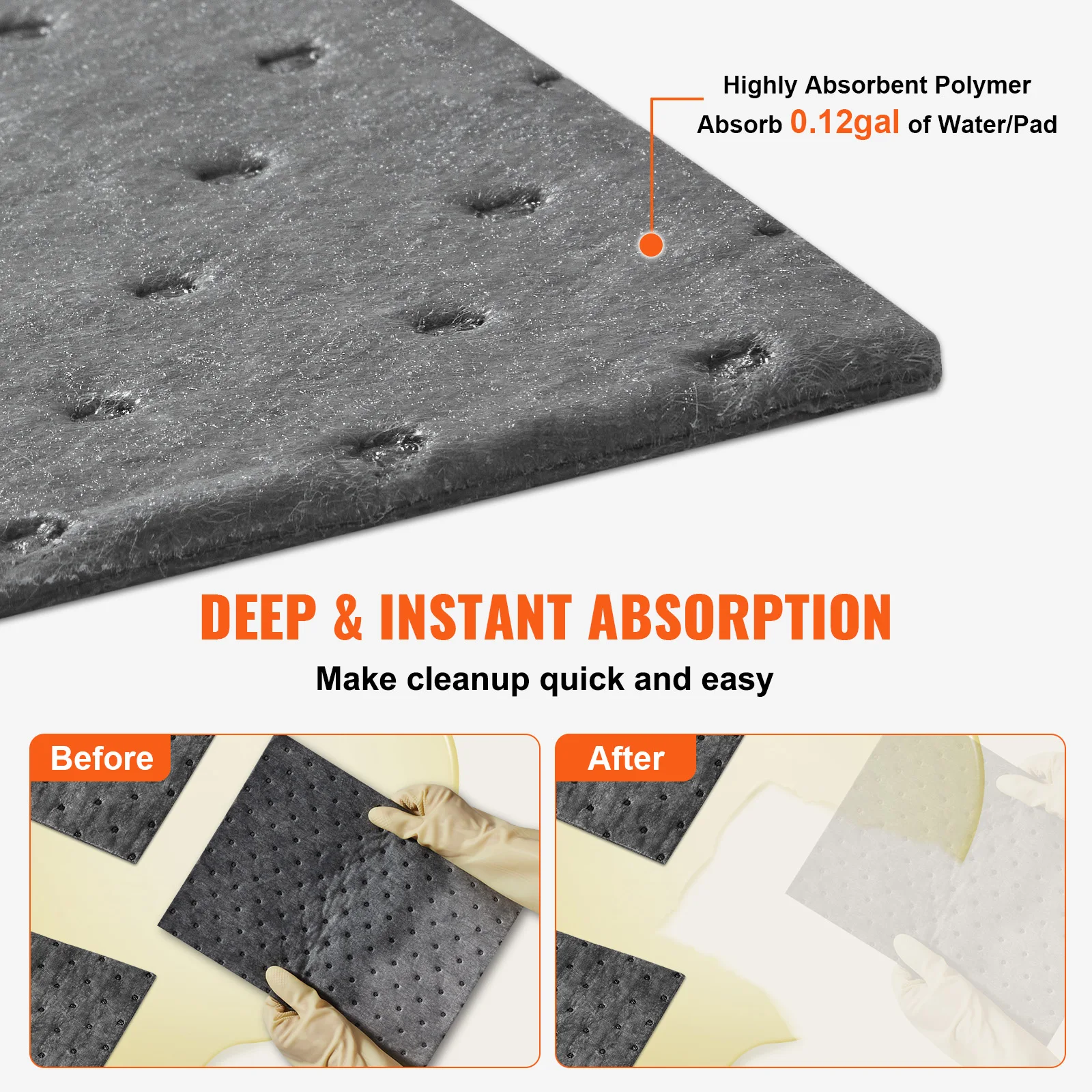 VEVOR Spill Absorbent Pads Universal Absorbing Mat Absorbs up 12 Gal Polypropylene Absorbent Pad for Oil Water and Other Liquids 3