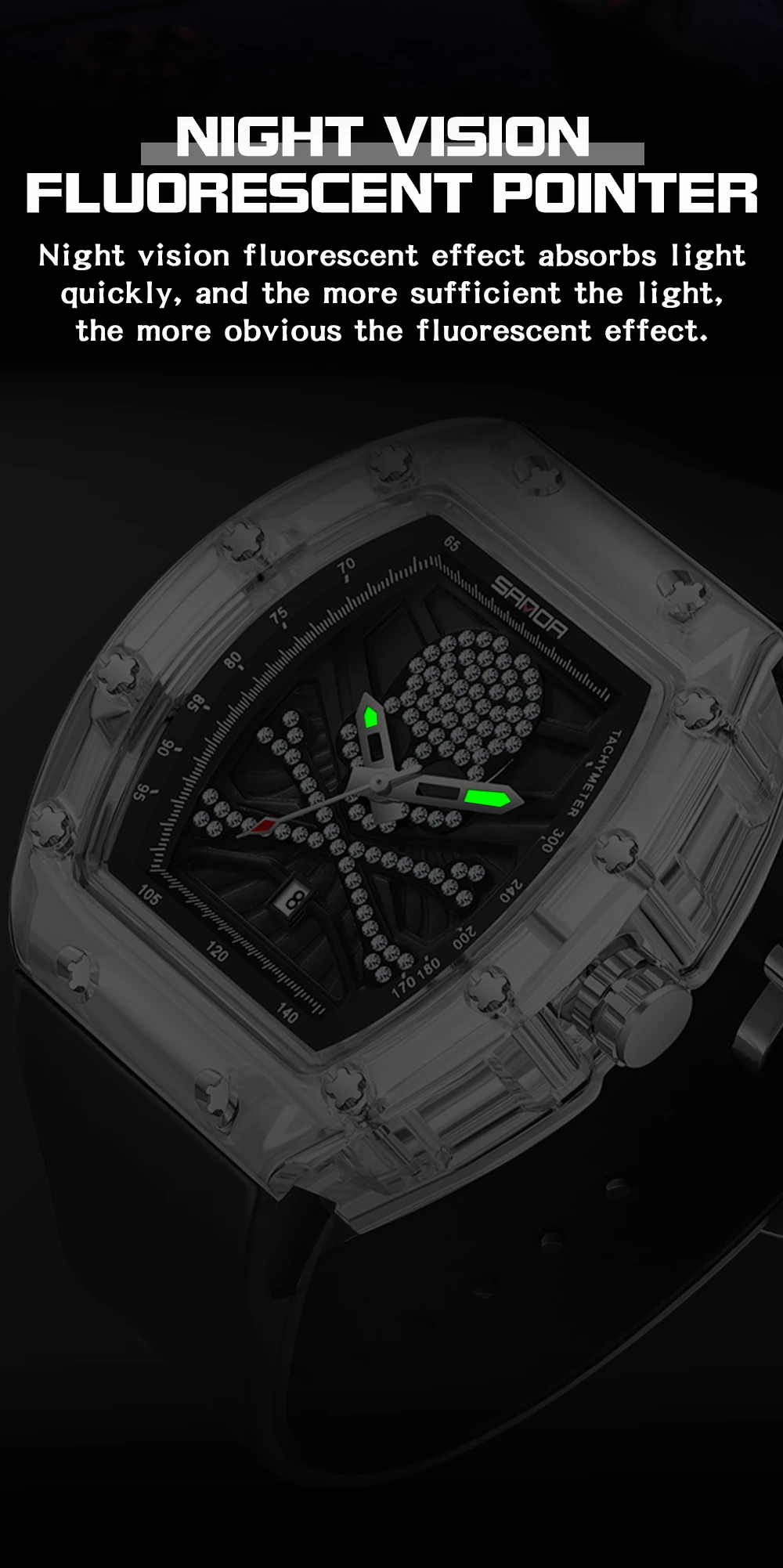 SANDA Sanda New 7051 Hot Selling Men's Quartz Watch Fashion Trend Cool Brick Embedding Skeleton Head Wristwatch