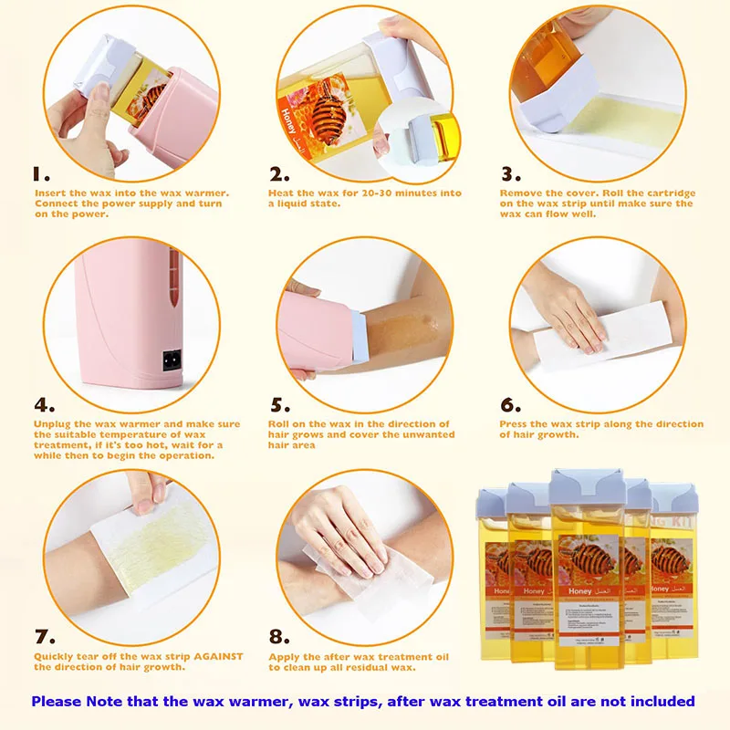 Roll on Wax Kit Waxing Kit for Women Wax Roller Kit Easy Waxing at Home with 2 Wax Cartridges & 100 Pcs Wax Strips Wax rolling 2