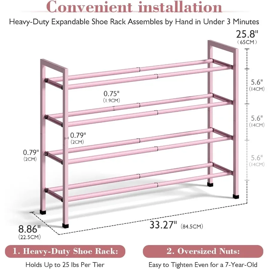 4Tier Expandable Shoe Rack for Closet 1833 Adjustable Shoe Rack for Small Space Small Shoe Organizer for Front Door Sturdy Meta