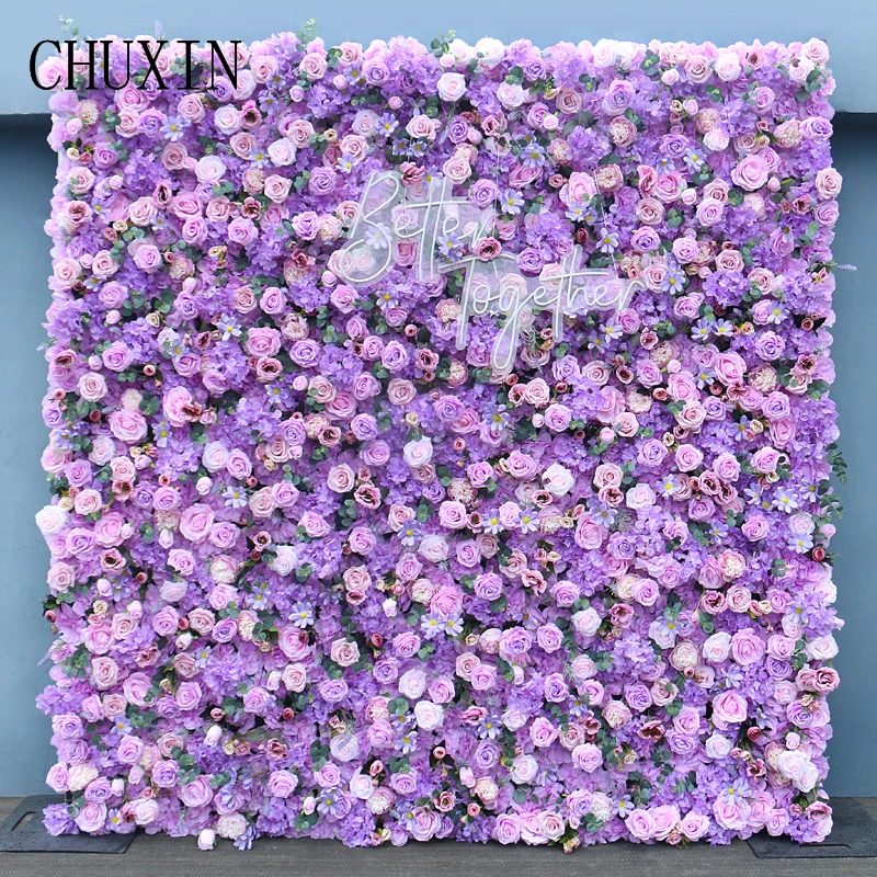 Purple rose hydrangea leaf fabric cloth artificial flower wall 5d roll