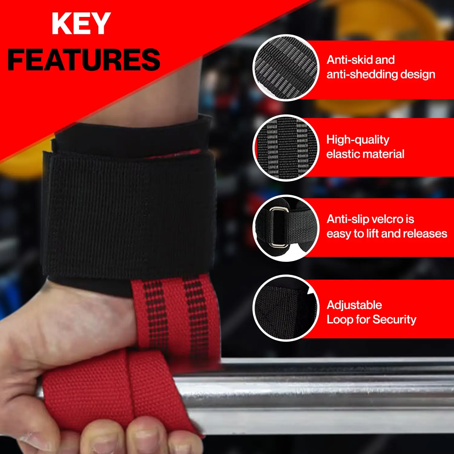 Premium Adjustable Non-Slip Weightlifting Wrist Straps with Padded Wraps