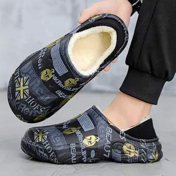 2025 Winter New Stylish Men Slippers Warm Home Slippers Non-Slip Male Cotton Shoes Waterproof Soft EVA Fashion Slippers Big Size