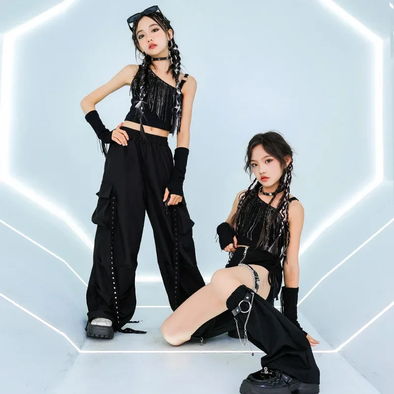 New Girls Jazz Dance Clothes Kids Black Tops Pants