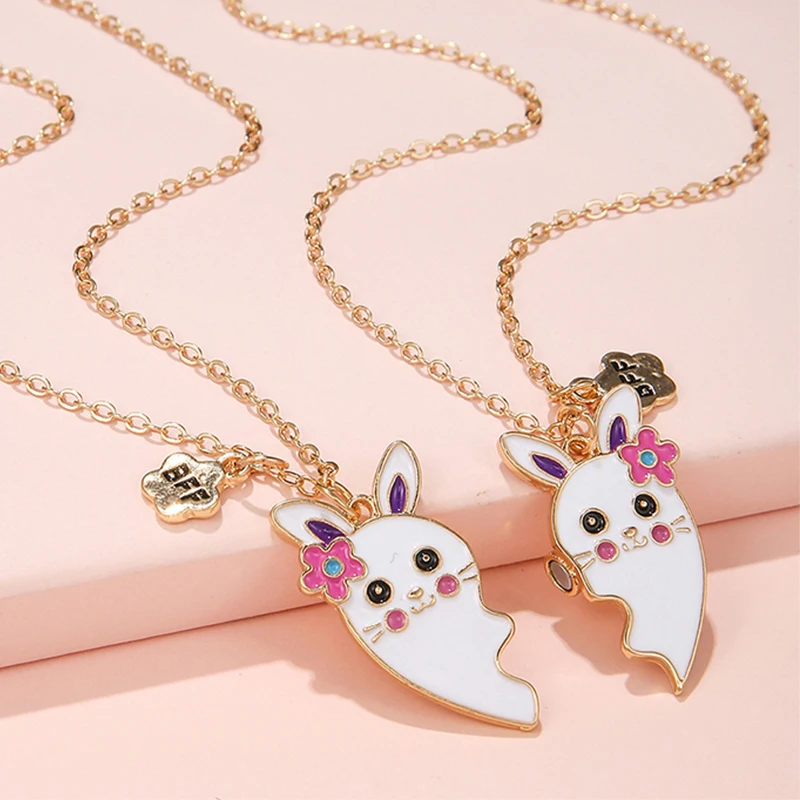 2Pcs/set Brand New Cute Rabbit Pendant Chain Best Friends Necklace BFF Friendship Jewelry Gift for Girls