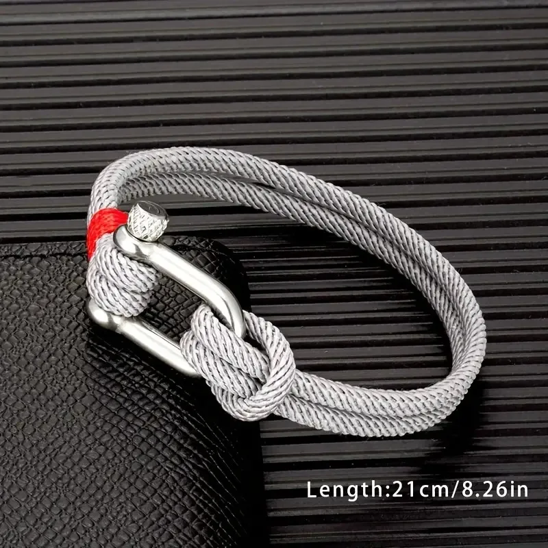 1pc Men's Black Titanium Steel U Shape Survival Bracelet 21cm Outdoor Camping Rescue Emergency Shackle Rope Bracelet for Men