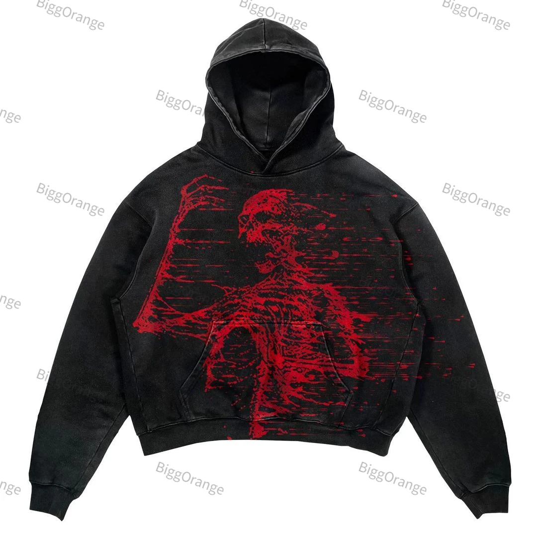 

New Fall Skull Print Street Hip Hop Retro Oversized Hoodie Fashion Cotton Loose Gothic Sweatshirt Men and Women Tops hoodie