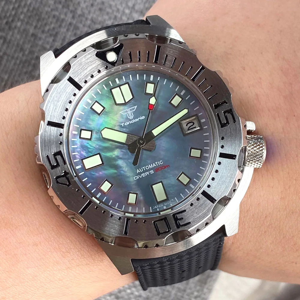 316L Diver Monster Watch Automatic NH36A MOP Dial 200M Waterproof Mechanical Watches Luminous Tropical Strap Steel Bezel 3.8 tandorio 36mm 20atm diver automatic watch for men nh35a mother of pearl 200m water resistance sapphire crystal 316l bracelet