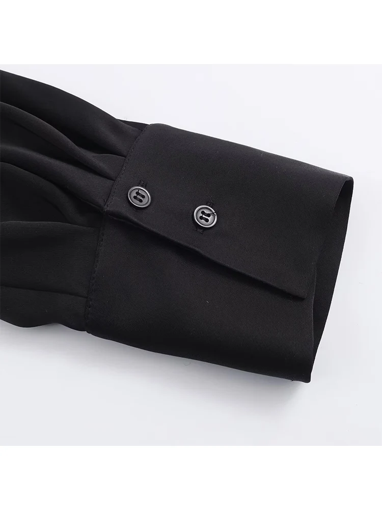 2026 New Women''s Elegant O-neck Shirt Long Sleeved Solid Color Asymmtrical Lace Hem Blouse Fashionable Ladies Temperament Top