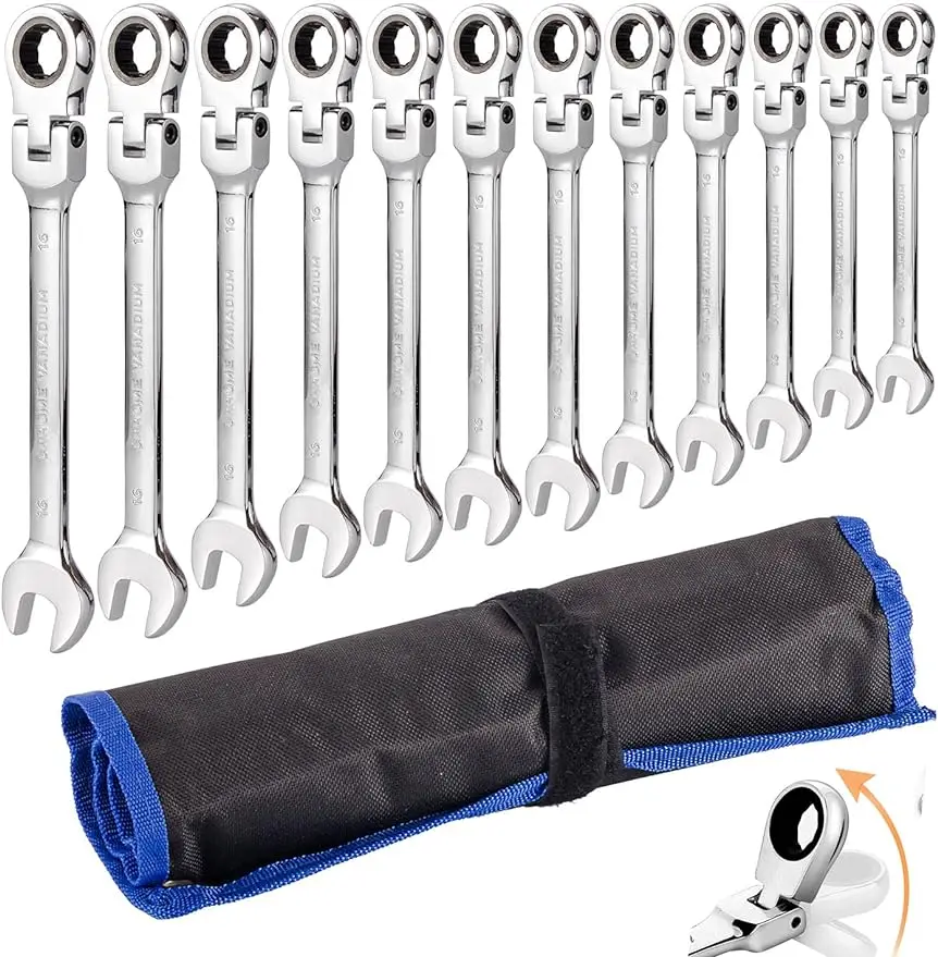 

Qnkaa Flexible Ratchet Wrench Set 12pcs 8-19mm Spanner Gear Ring Ratcheting Combination Flexi Wrench Kit Metric Flex Head