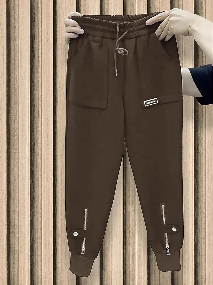 Pantaloni della tuta ispessiti Autunno Inverno Foderato in pile Pantaloni Harlan caldi Moda donna Y2k Pantaloni sportivi dimagranti allentati Donna 5