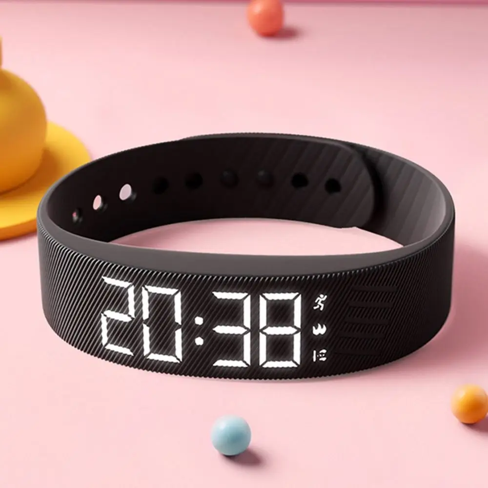 LED Digital Alarm Clock Watch Adjustable Snooze-proof Alarm Bracelet with Running Pedometer Waterproof Vibrating Alarm 2