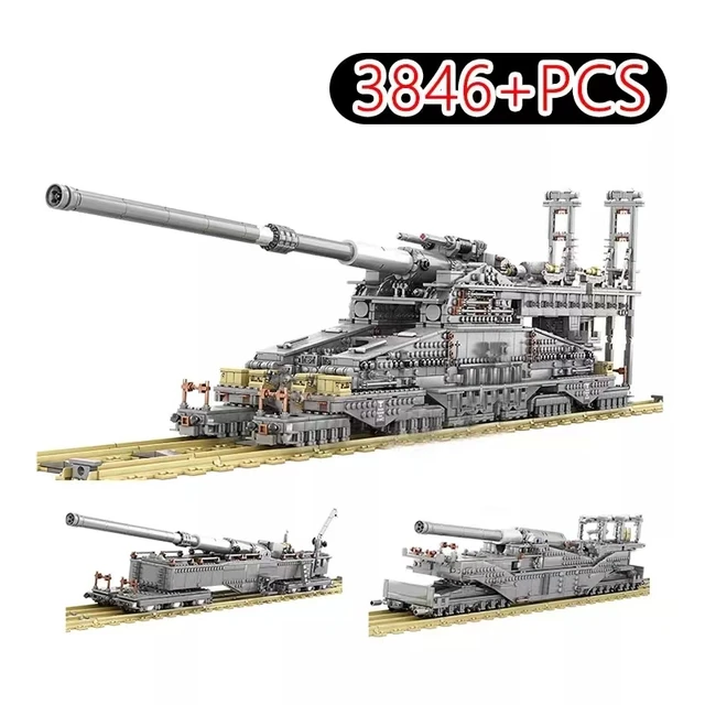 3846pcs WWII Germany Heavy Artillery Schwerer Gustav Train Gun Military  Model Building Block Educational Bricks Toy