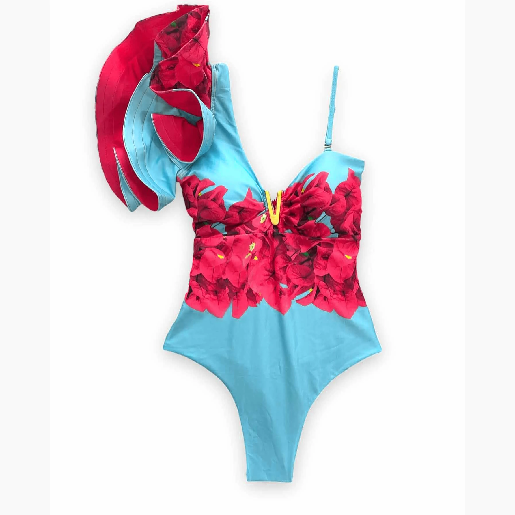 Women Sport Swimsuits Print Floral One Piece Swimsuit Women Padded Swimwear Bandage Cut Out Mnokini Bathing Suit Swimwear