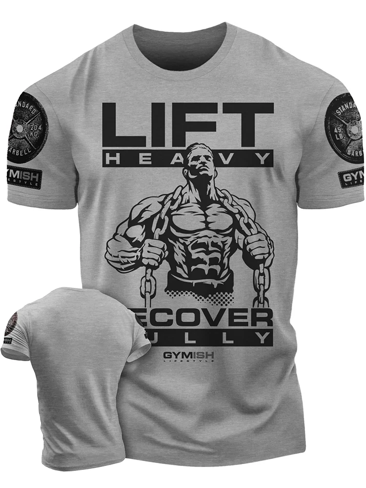 Summer Printed Recover Fully Workout 3D Print T-Shirt Funny Gym T-Shirt Men's Oversized Short Sleeves Muscle Tough Guy T-Shirt