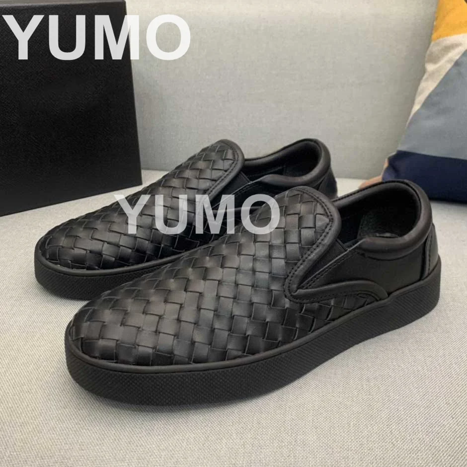

Knitting Patter Leather Men's Casual Shoes Round Toe Solid Slip-On Flats Comfort Loafers Spring Autumn Man Shoes High Quality