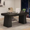 55 Inches Executive Desk, Mid-Century Modern Home Office Desk with Double Trapezoid Base, Wood Computer Desk Business Workstati 3
