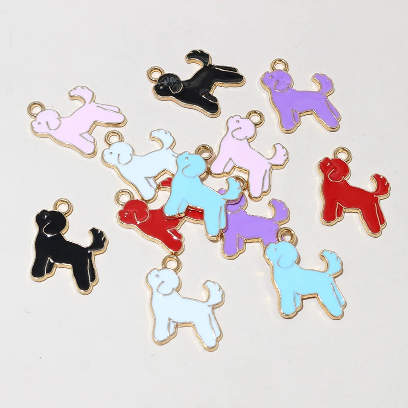 20 Stück 17x15mm Zufällige Farben Mix Emaille Hund Charms Anhänger Legierung Metall DIY Schmuck Herstellung für Armband Halskette