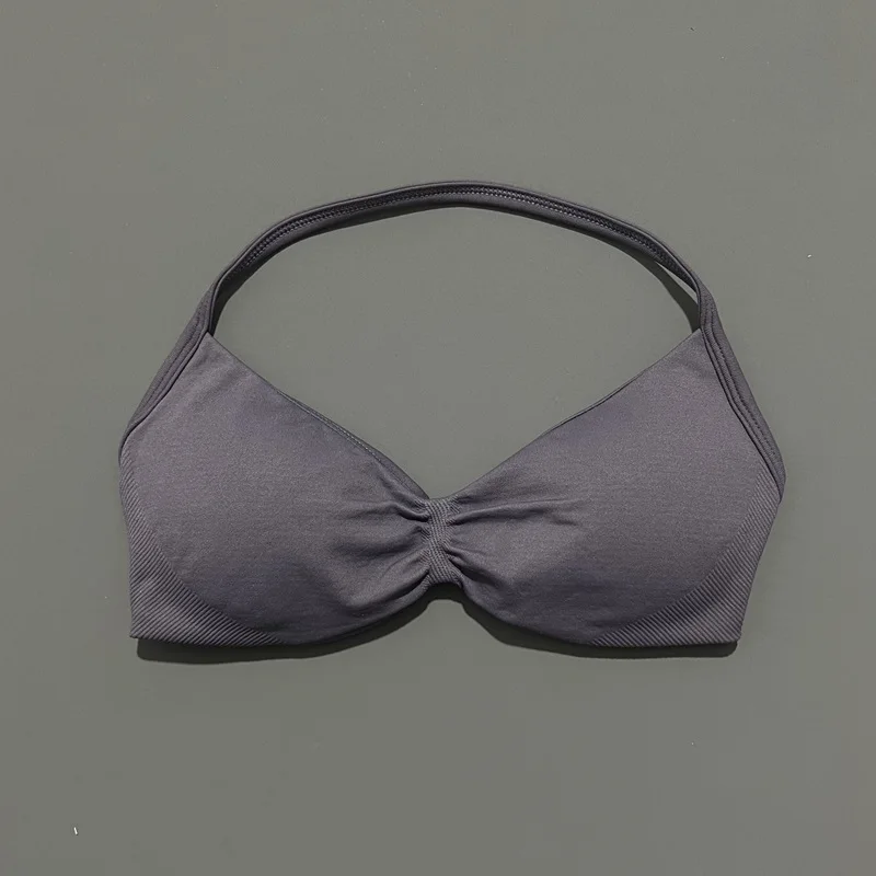 HISTELLO Impact Strappy Bra Gym Top Women High Support Thin Strap Halter Sports Seamless Bras Scrunch Push-up Workout Yoga Tanks