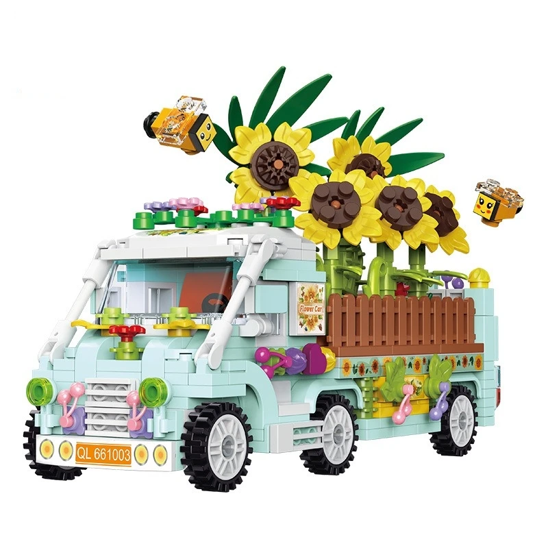 2024 Hot City Outing Bus Friends Camper Van Camping Car Princess Ice Cream Truck Model Mini Building Blocks Set Brick Boys Toys