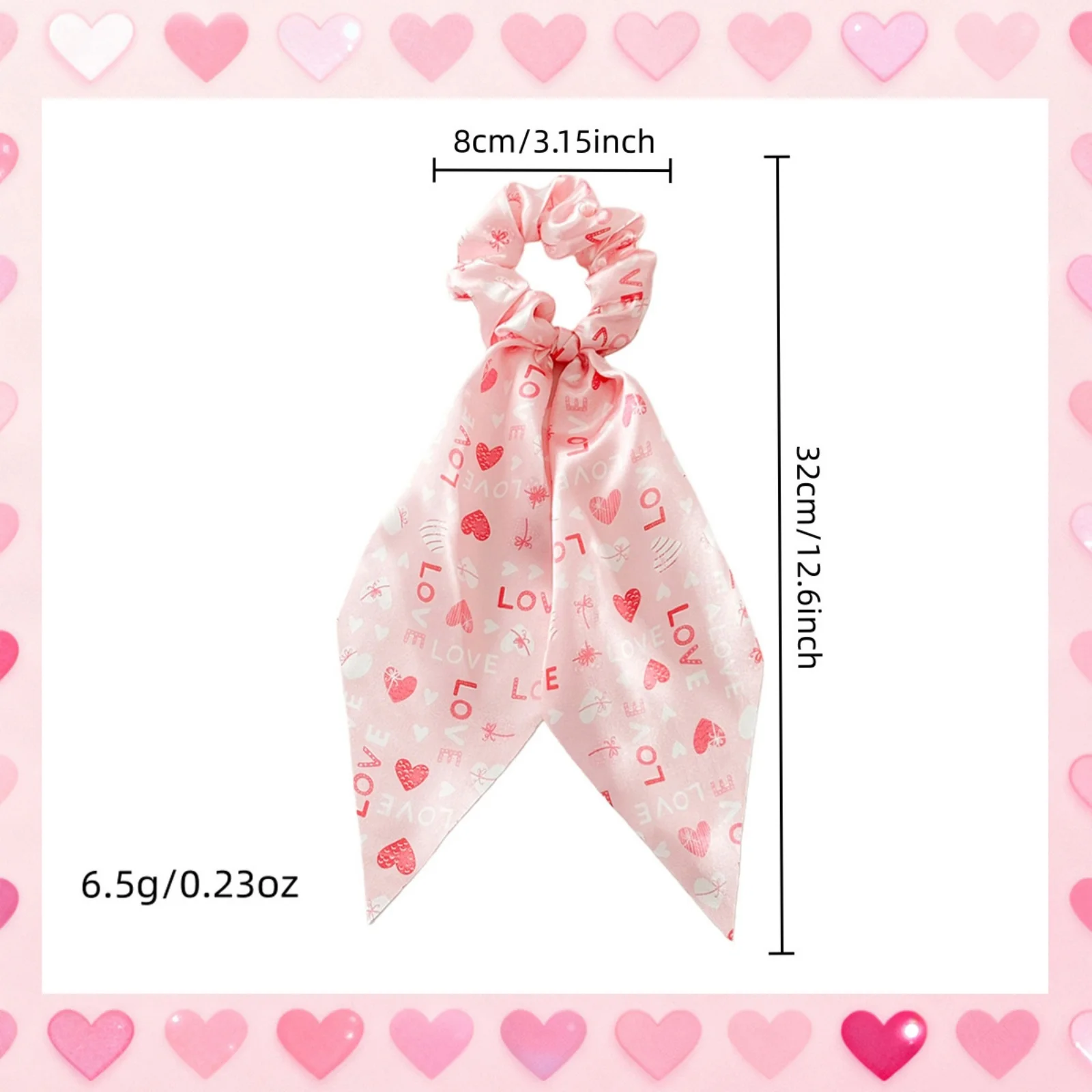 1PC Valentine's Day Scarf Scrunchies, Heart Love Pattern Hair Ties, Satin Bow Hair Accessories For Women, Romantic Hair Bands
