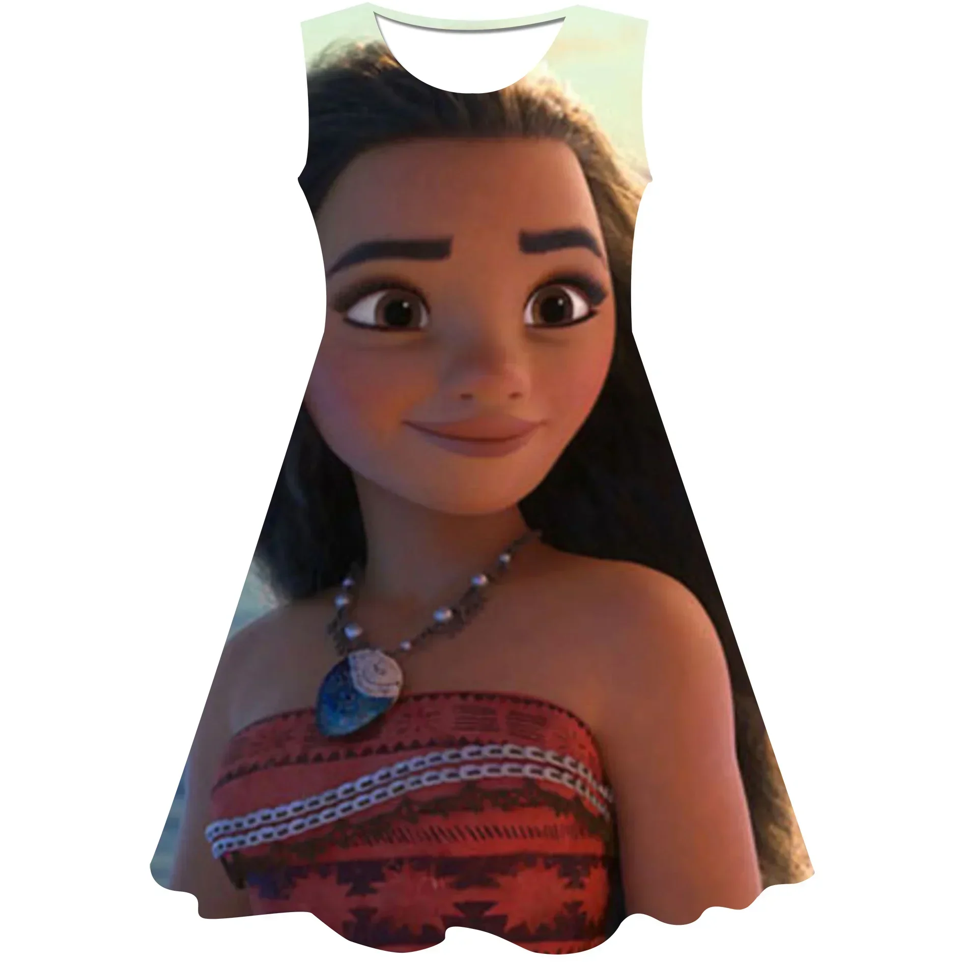 Moana Princess Dress Kids Baby Girls Round Collar Dresses Children Cartoon Casual Skirts 3-14 Y Christmas Clothing