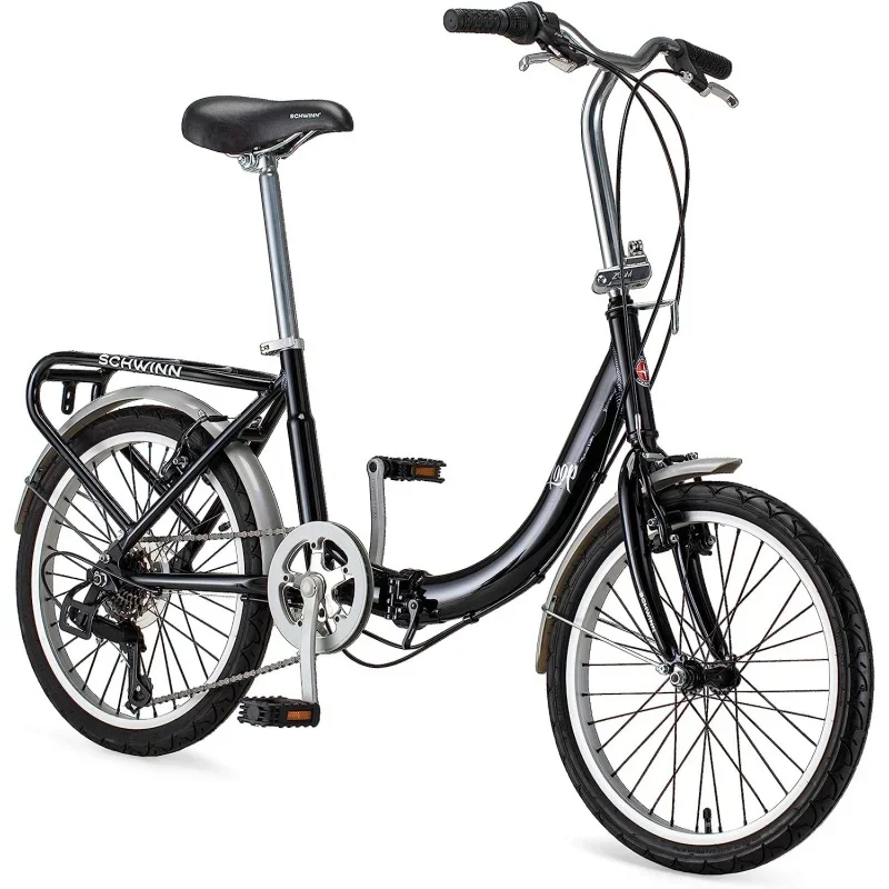 

Складной велосипед Schwinn Loop для взрослых мужчин и женщин, 20-дюймовые колеса, 7-скоростной подъездной механизм, задний багажник, сумка для переноски в комплекте для St