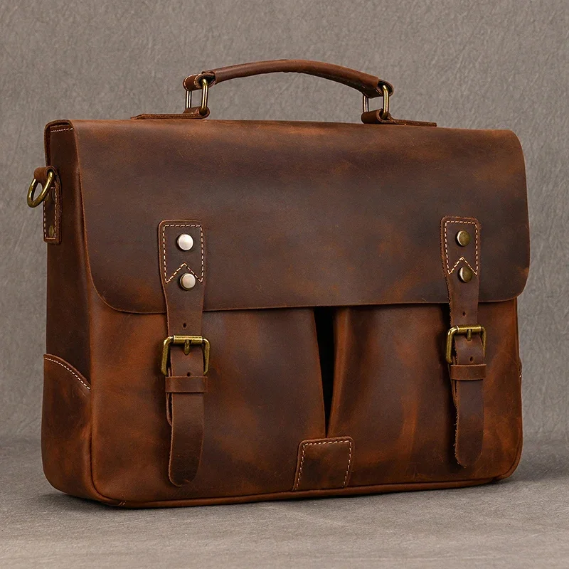 Genuine Leather Business Laptop Shoulder Bag