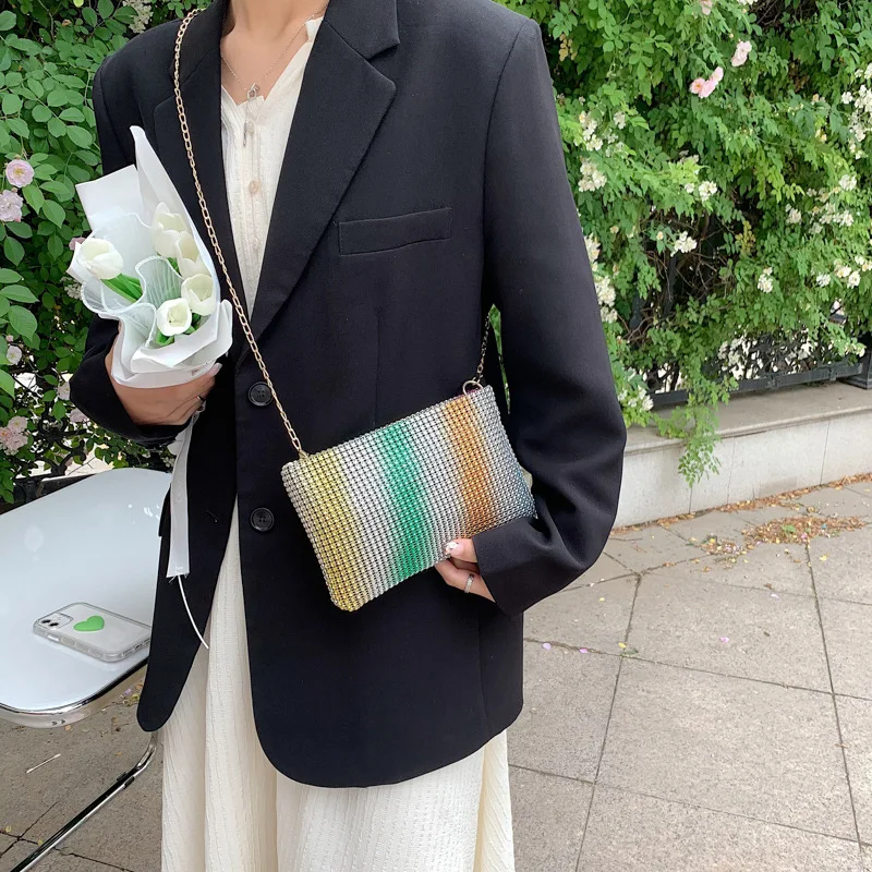 

Summer New Korean Women's Handbag Water Diamond Sparkling Small Square Bag Trendy One Shoulder Messenger Bag Clutch Bag