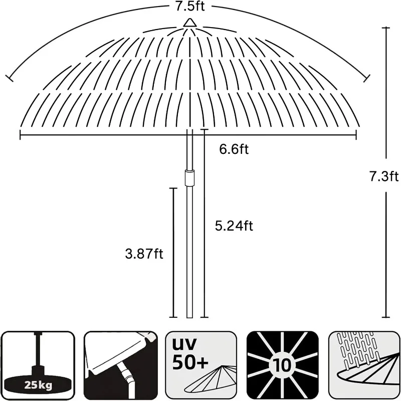 Patio Beach Umbrella Hawaiian Style 10 Ribs UPF 50+ with Tilt Carry Bag for Outdoor Tiki Bar,Patio Garden Beach Pool Backyard 6