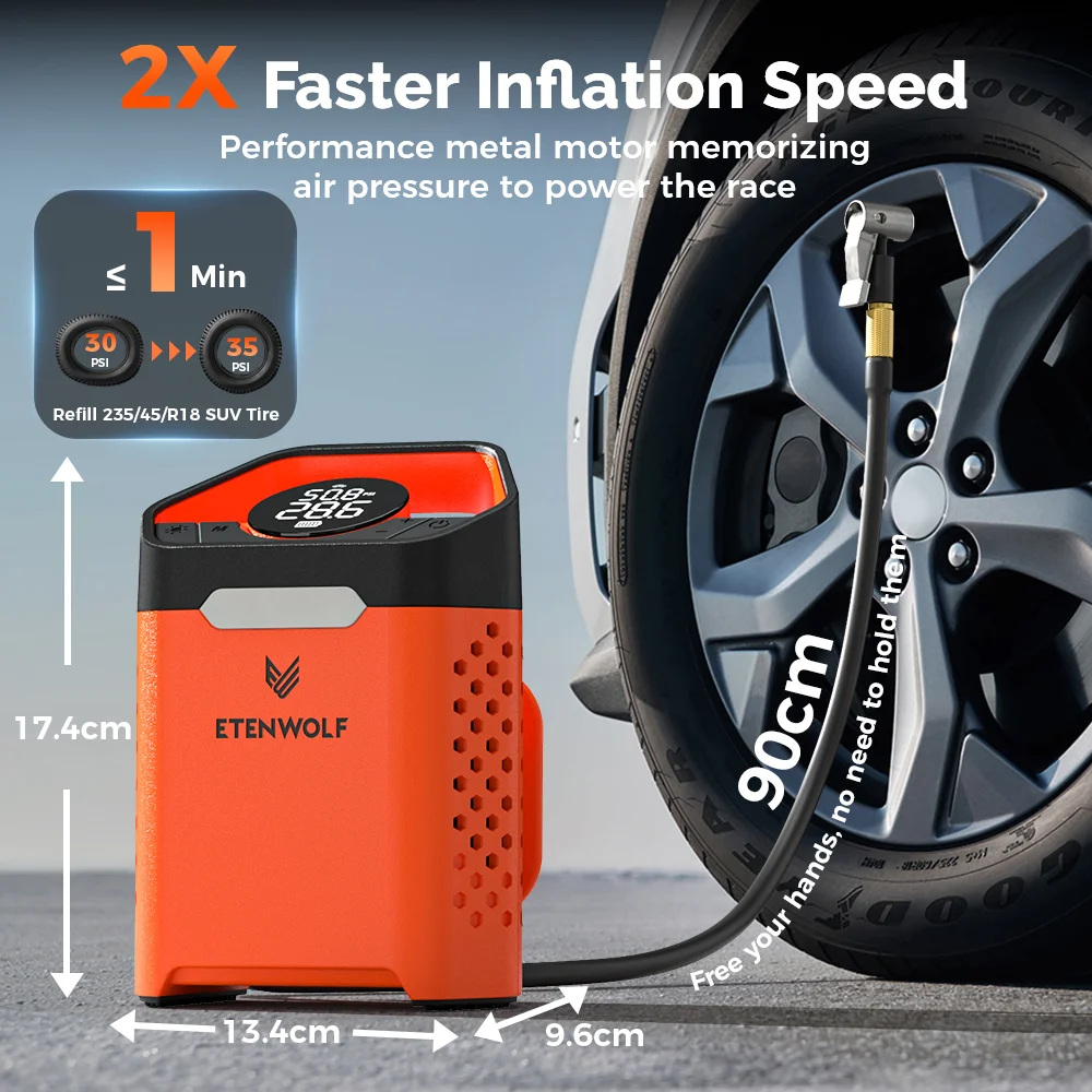 ETENWOLF V3 Portable Tire Inflator Pump 160 PSI Car Compressor thumbnail 4