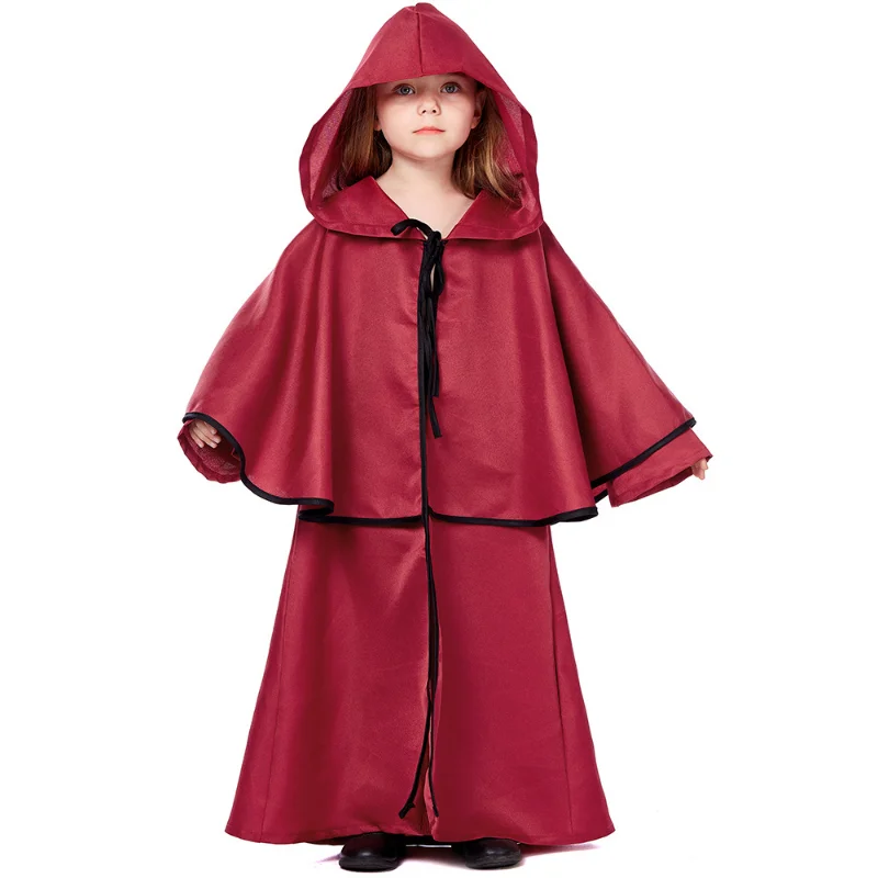 

Halloween Carnival Party Costumes European Medieval Ruffled Cloaks Hooded Cape Party Cosplay Children Robe Cloak for Girls Boys
