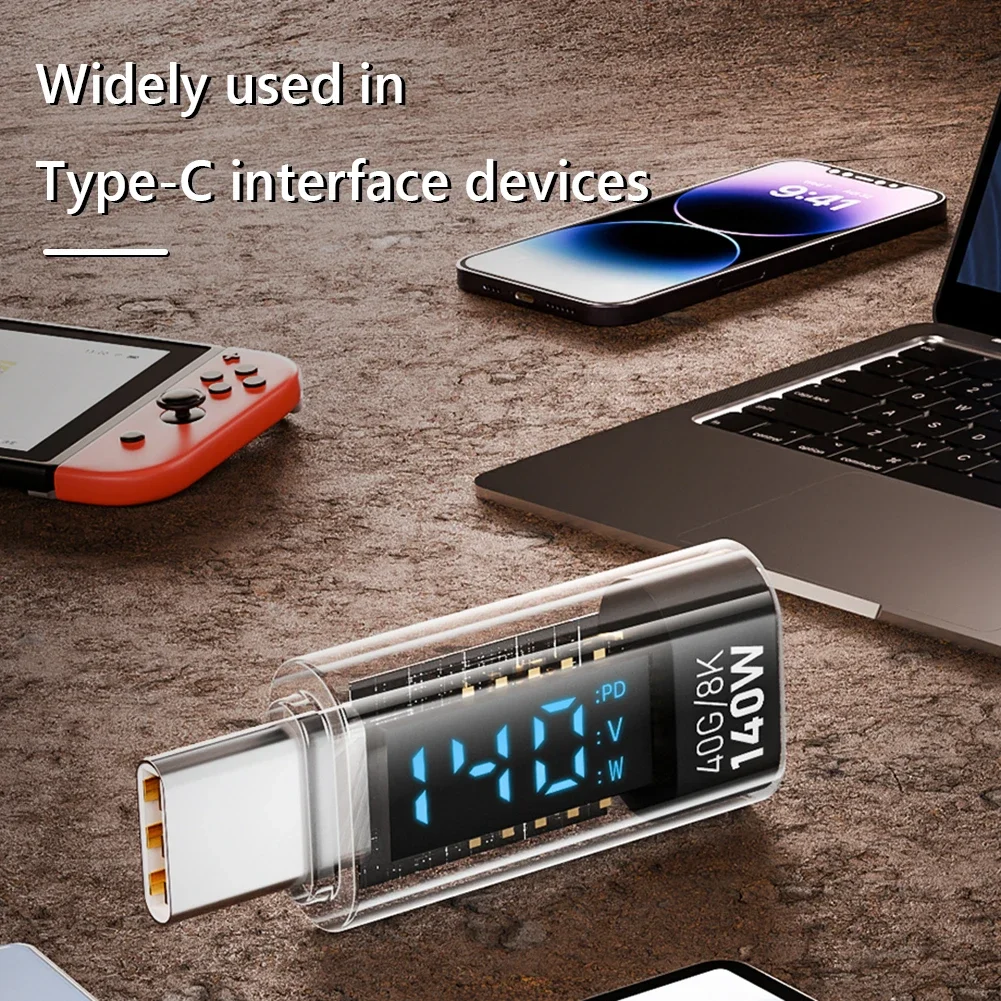 Type C Power Meter Tester PD140W LED Display Fast Charging Cable Adapter USB4.0 40Gbps for iPhone 15 Series/iPad Air/Pro/MacBook