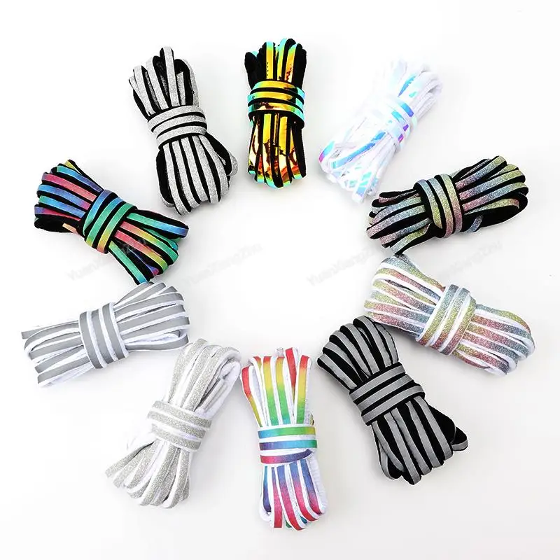 Reflective Shoe laces Fashion Rainbow Shoelaces White Black