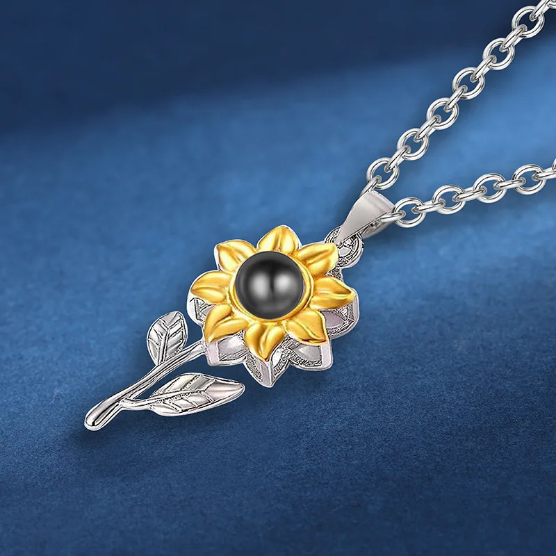 S925 Sunflower Necklace Photo Projection Pendant Jewelry For Girlfriend Best Gift 2023 New Fashion Romantic Accessories Free Box