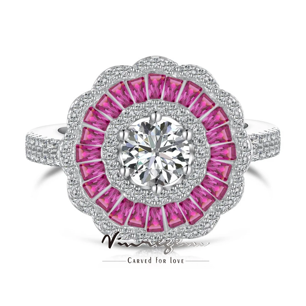 

Vinregem 5MM 0.5CT Round Cut Lab Created Sapphire Gemstone Flower Ring for Women 100% 925 Sterling Silver Wedding Party Jewelry