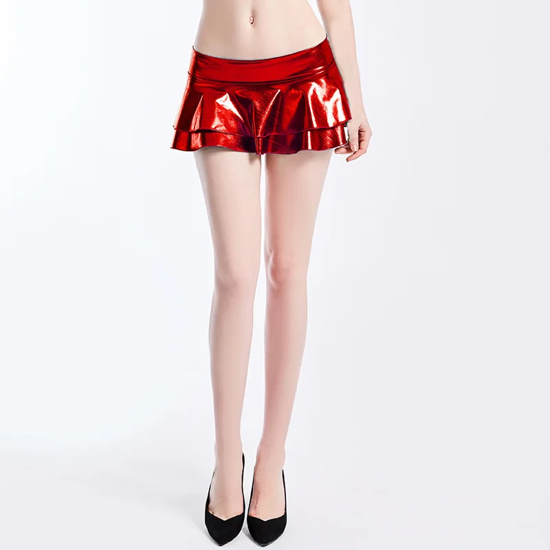

Prowow Sexy Super Short Women Skirts 2023 New Summer Glossy Party Nightclub Wear Solid Color Elastic Waist Performance Outfits