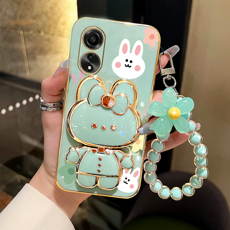 Floral Rabbit Makeup Mirror Phone Holder Case - Stylish Protective Cover